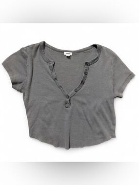 Garage Ribbed Button Front Crop Top Grey Size XS